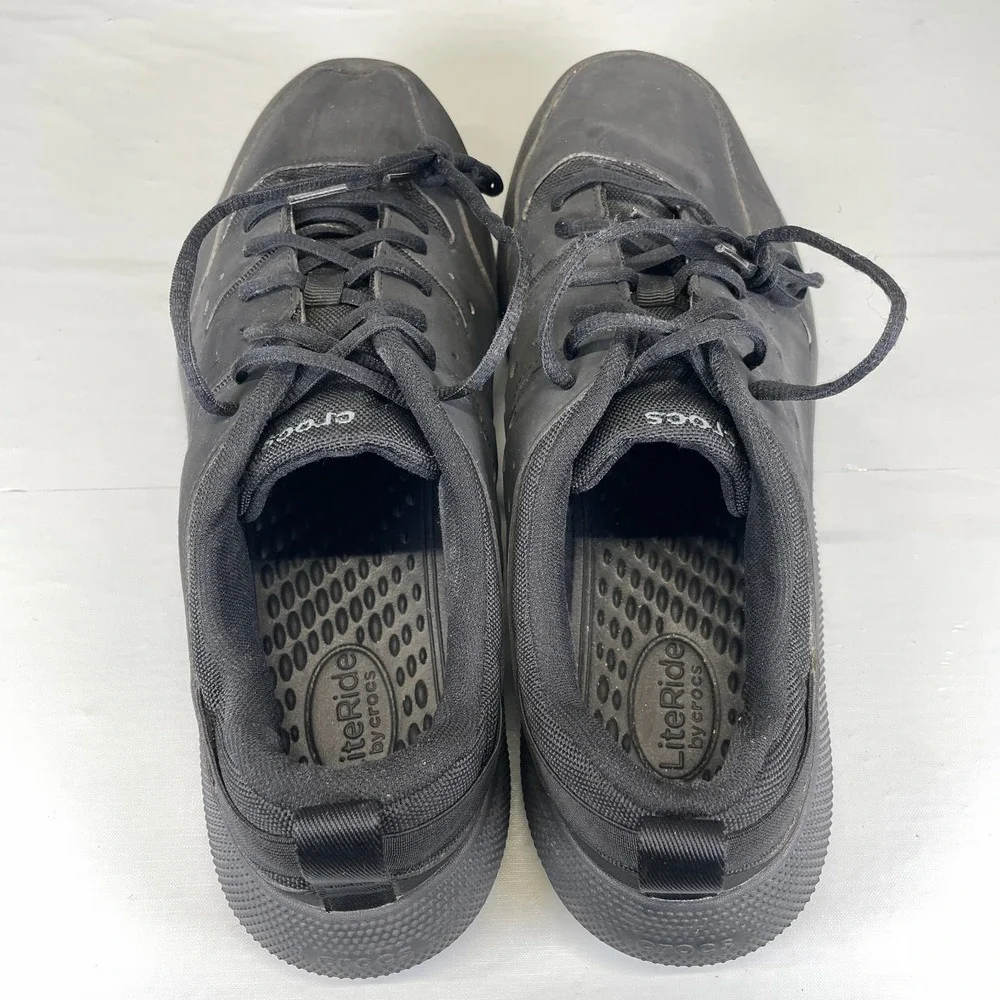 Crocs On The Clock Work Shoes Mens Size 13 Black Lace Up Slip Resistant Shoes